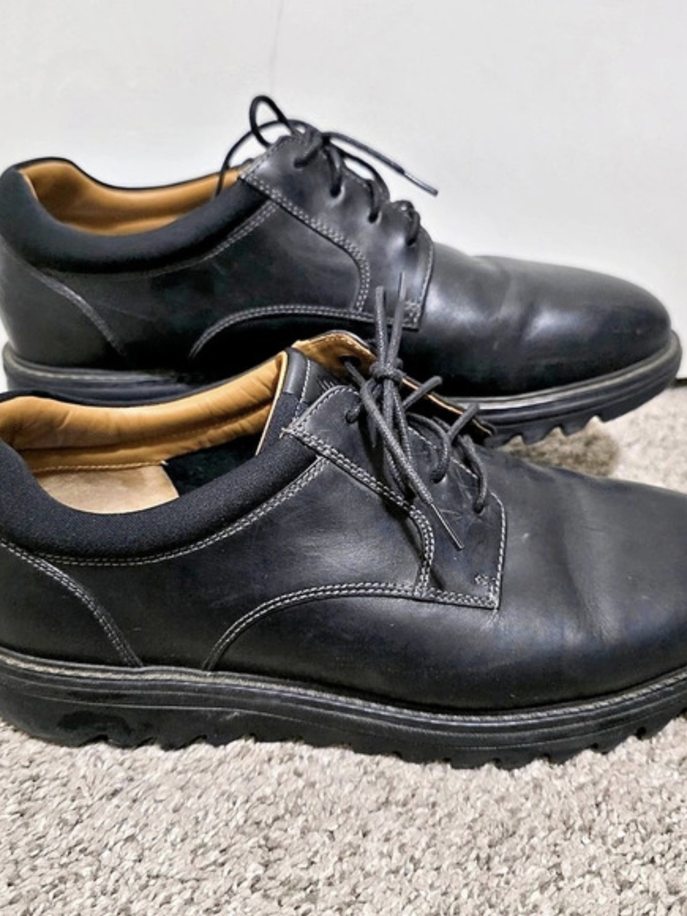 Johnston & Murphy Algood Black Leather Plain Toe Derby Shoes 10.5w
